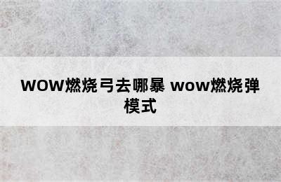 WOW燃烧弓去哪暴 wow燃烧弹模式